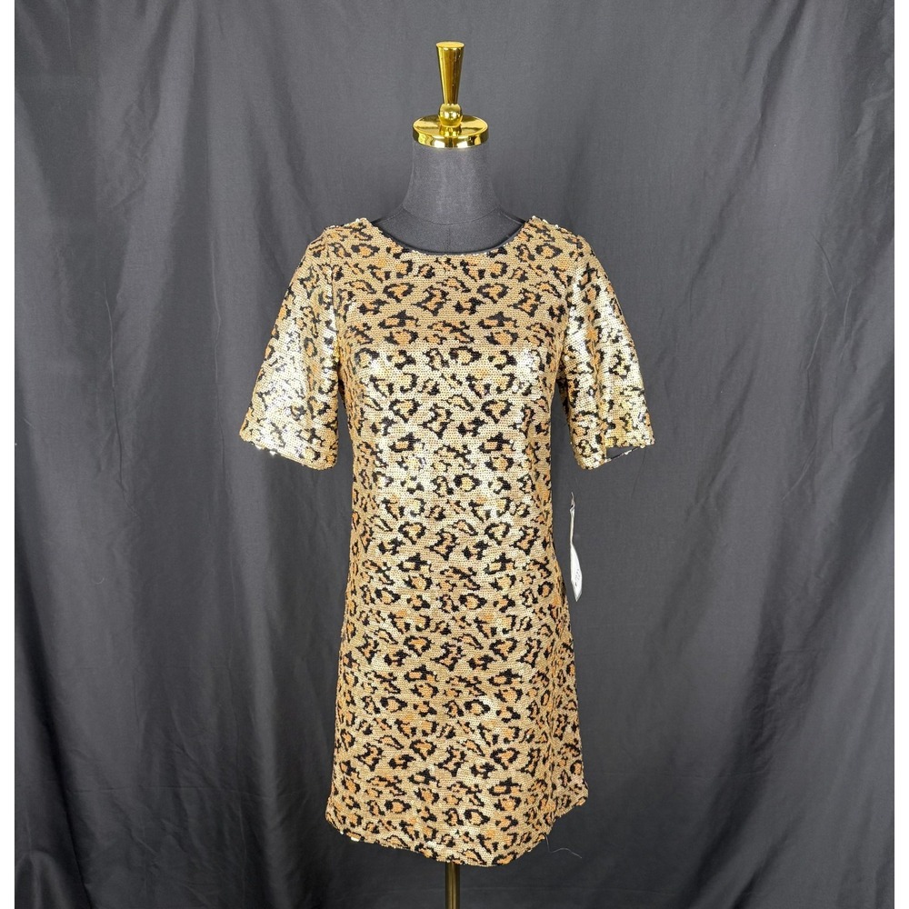 Betsey Johnson NWT Sequin Glam Leopard Print Shift Mini Dress Sz 0 Party $148
